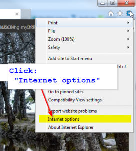 Select Internet Options from the Settings menu