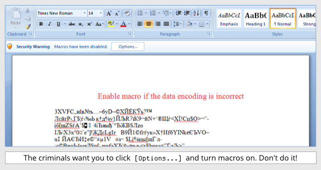 Criminals want you to click the 'Options' button and allow macros and infect yourself with Locky Ransomware - don't do it!