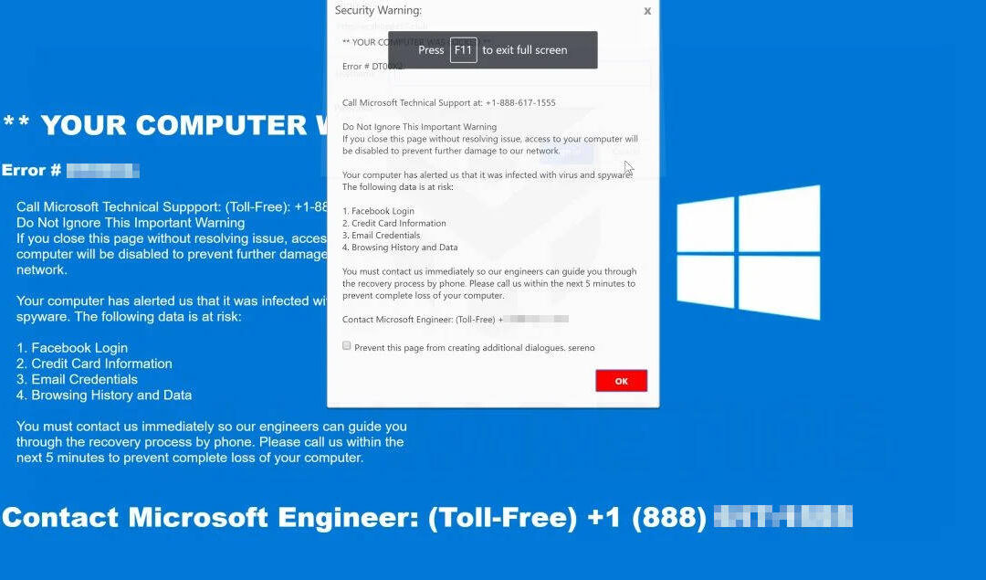 Tech Support Popup Scams – The not-so-new scourge found on even legitimate websites